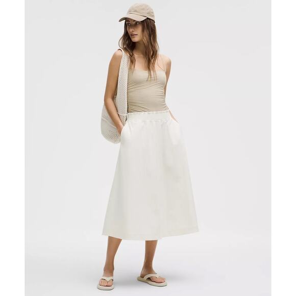 LULULEMON | Stretch Woven Ruffle-Waist Midi Skirt White Ivory NWT | Small - Picture 1 of 7
